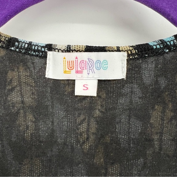 LuLaRoe Sarah Womens Duster Cardigan Small Blue With Feather Pattern Long Sleeve - Picture 6 of 6